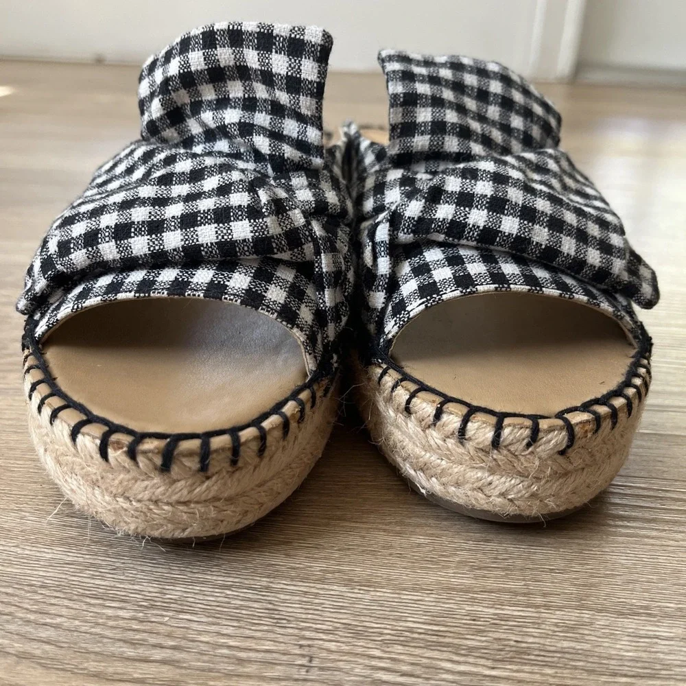 Franco Sarto Patrice Gingham Espadrille Wedge Sandals‎ Cottagecore Coastal 7.5M